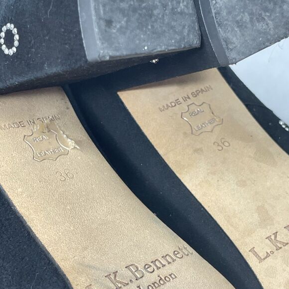 Black Suede Block Heel Pumps Size 6.5 | Retro Mod Polka Dot Party Shoes Sparkly - Picture 11 of 11